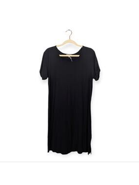 James Perse Black Slub Jersey Cuffed Sleeve Casual T-Shirt Dress